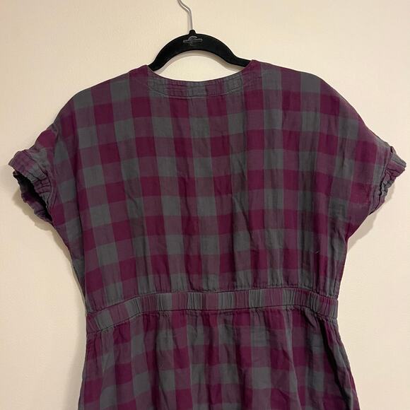 Pact Dress Coastal Short-Sleeve Purple Gray Plaid 100% Organic Cotton Large - Picture 5 of 9